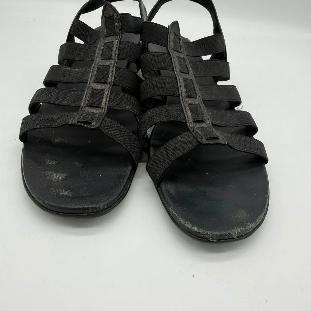 Munro American Womens 8 M Black Elastic Strappy Wedge Sandals 5206